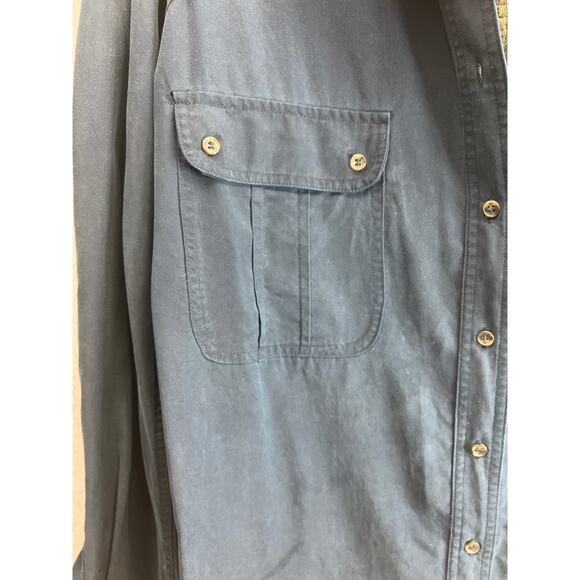 Free People Women Off Campus Metallic Detail Navy Button Up Shirt Size L… - Picture 9 of 11